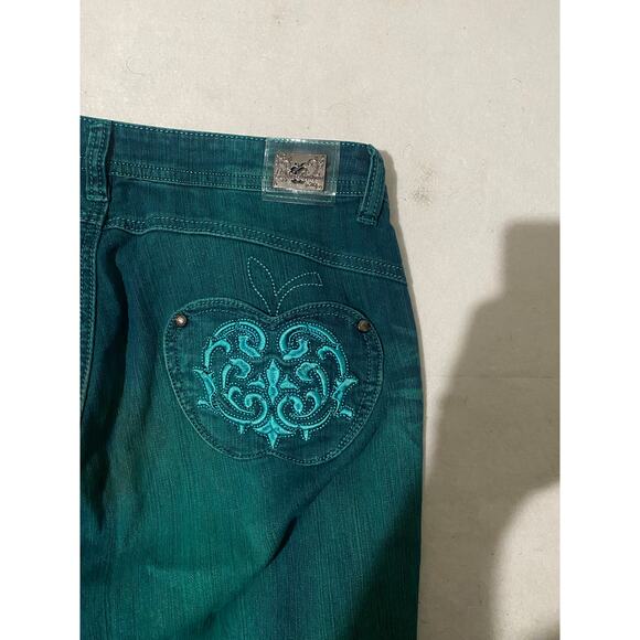 Vintage Y2K Rare Apple Bottoms Jeans by Nelly Green Washed Straight Jean Size 14 - Picture 6 of 8